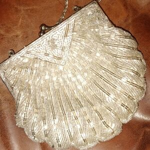 Glamorous Silver Beaded Evening Clutch